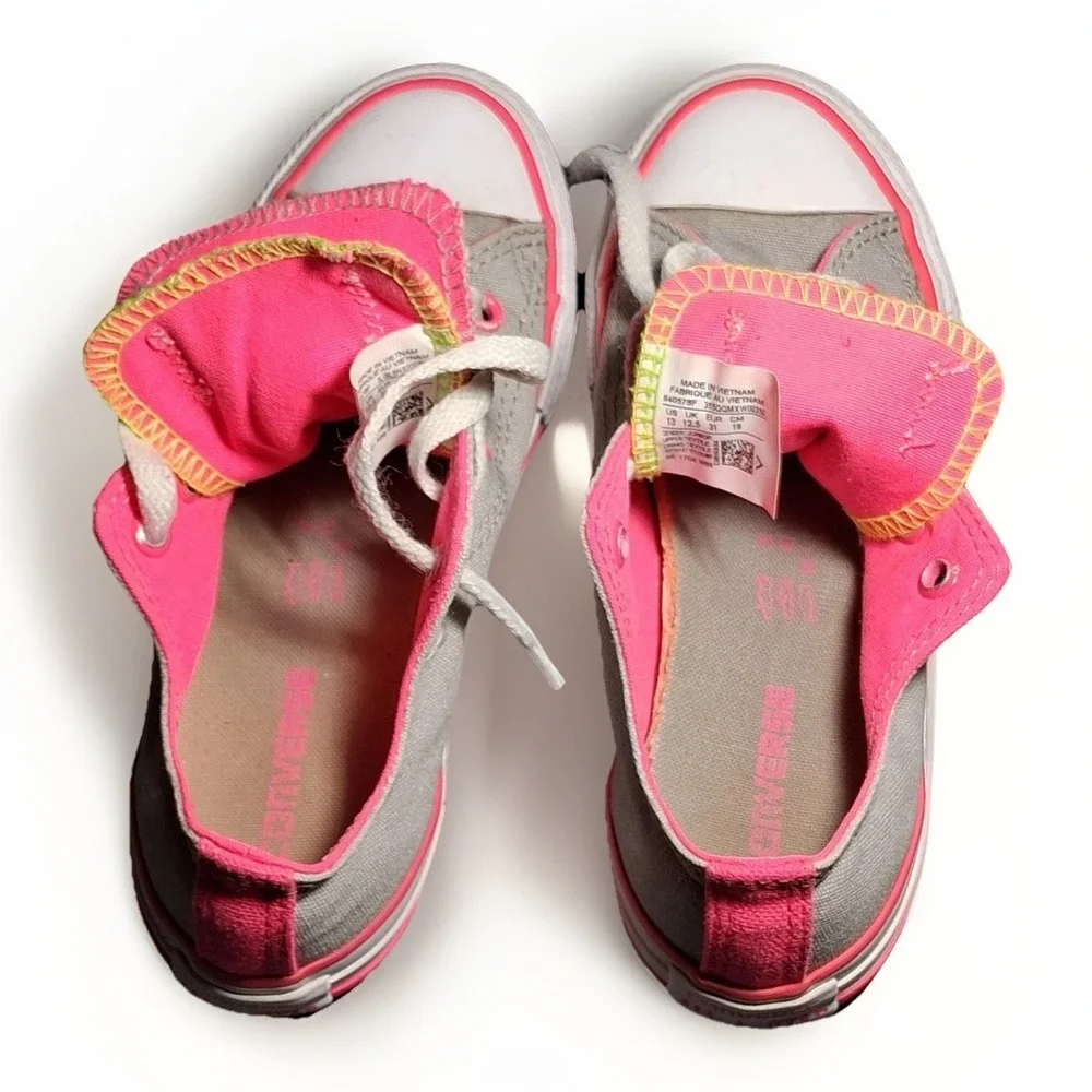 Converse Chuck Taylor All Star Junior 13 Grey Neon Pink Lime Double Tongue Shoes